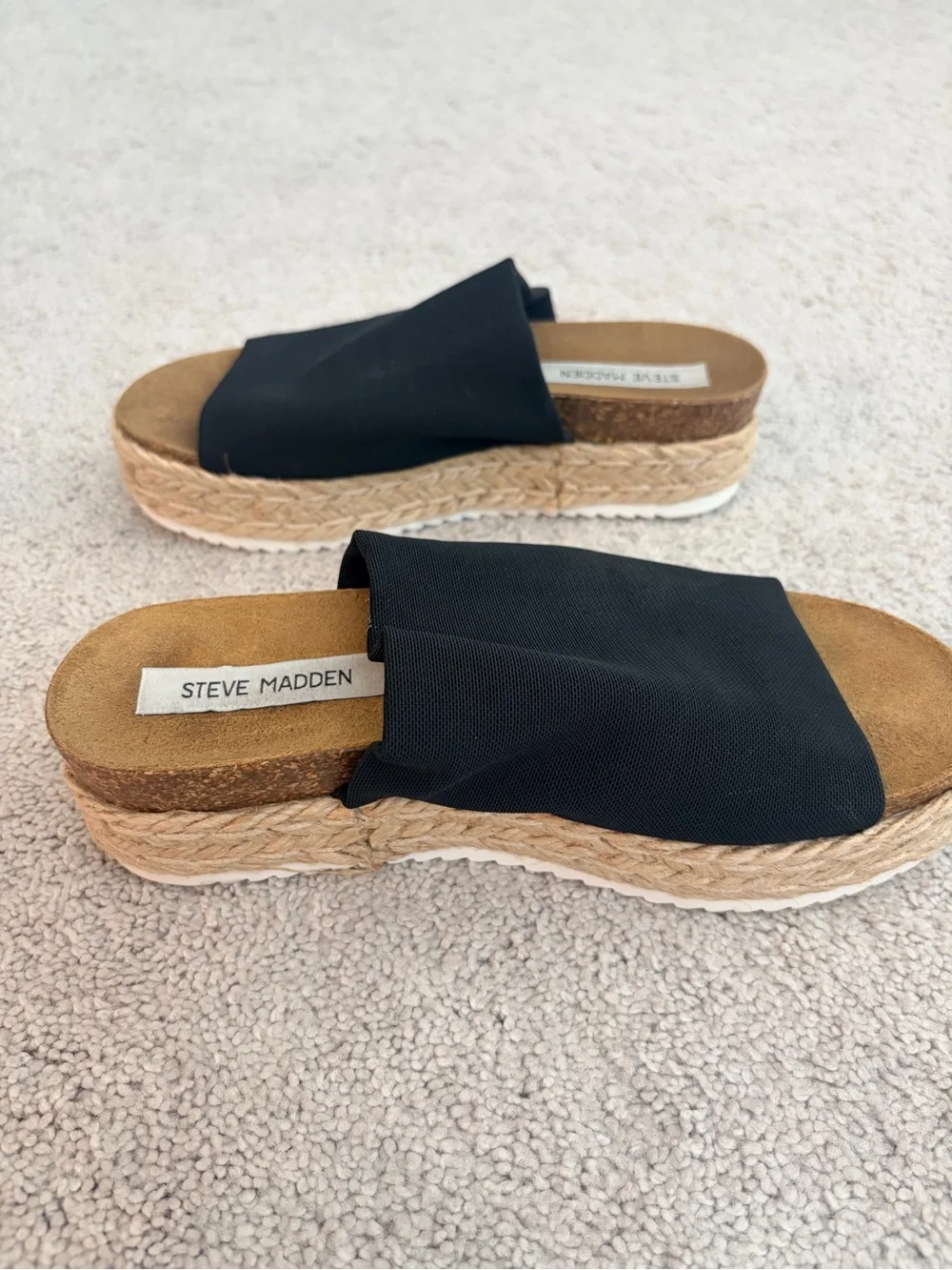 Steve Madden Alison Black Tan Espadrille Platform Sandals Size 7